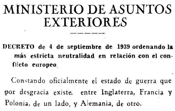 04-09-1939: 80 años del Decreto de Neutralidad de España